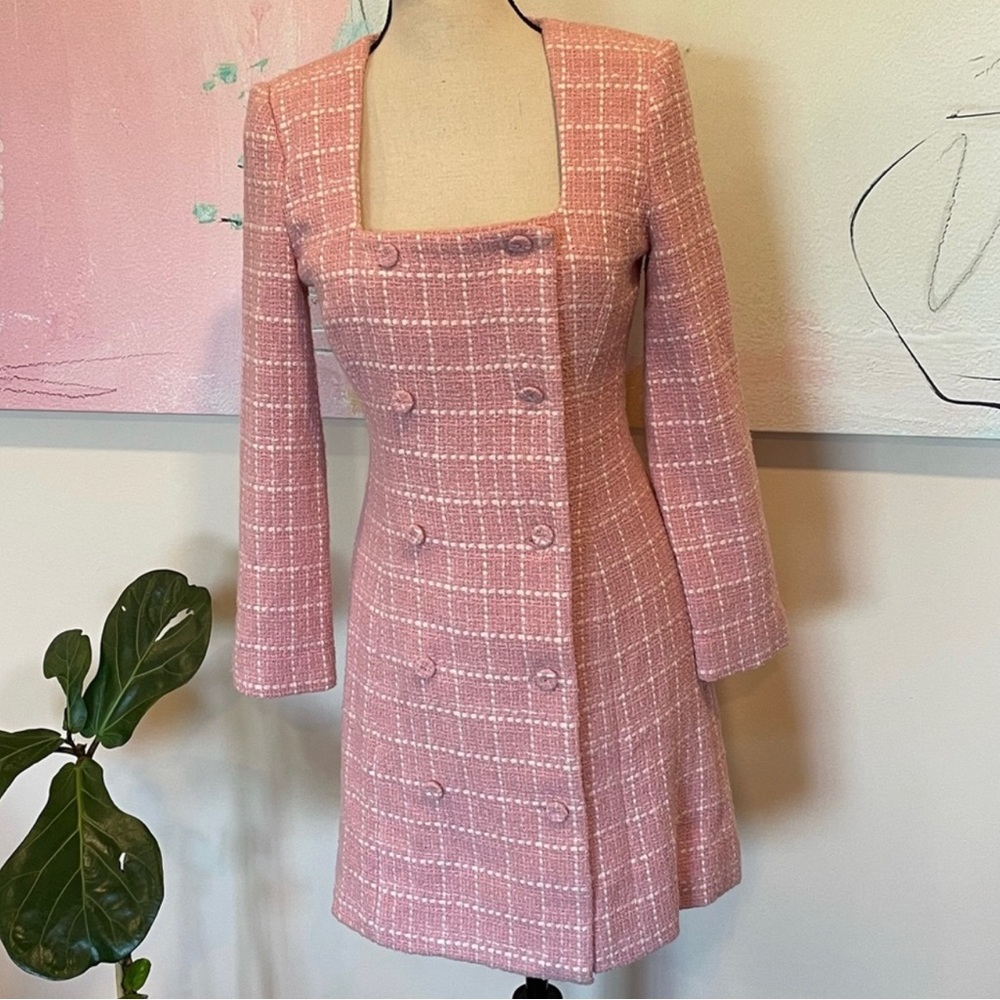 Favorite Daughter Tweed Plaid Button Midi Dress Old Money Quiet Luxury Sz 2 - Picture 3 of 8